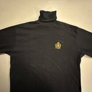 Vintage Ralph Lauren Cotton Turtleneck - Embroidered Crest, Large, Black
